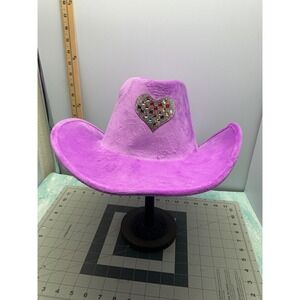 Purple Fuzzy Velvet Cowboy Hat Rhinestone Heart Star Embellished Western Glam